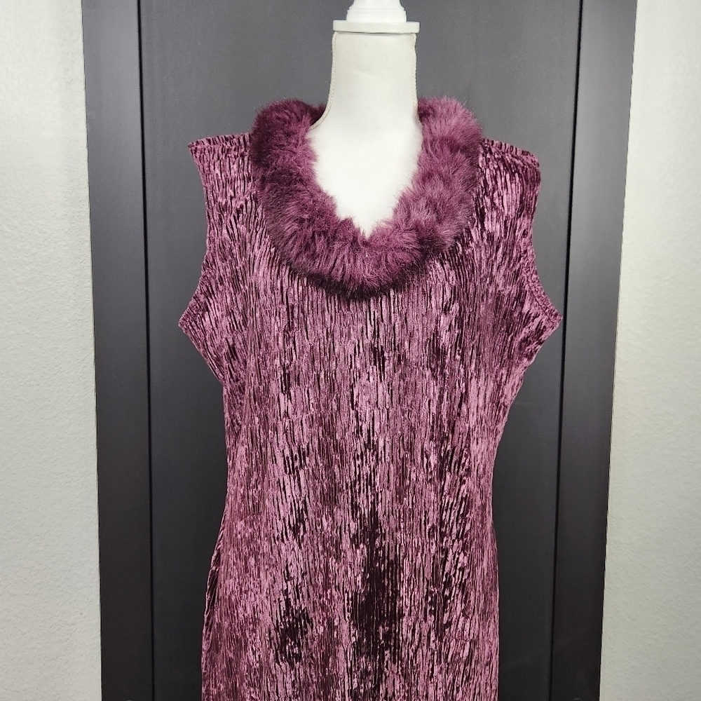 Beautiful Vintage 80's Linda Lundstrom Faux Fur Coller Maxi Dress Size Medium - Picture 2 of 11